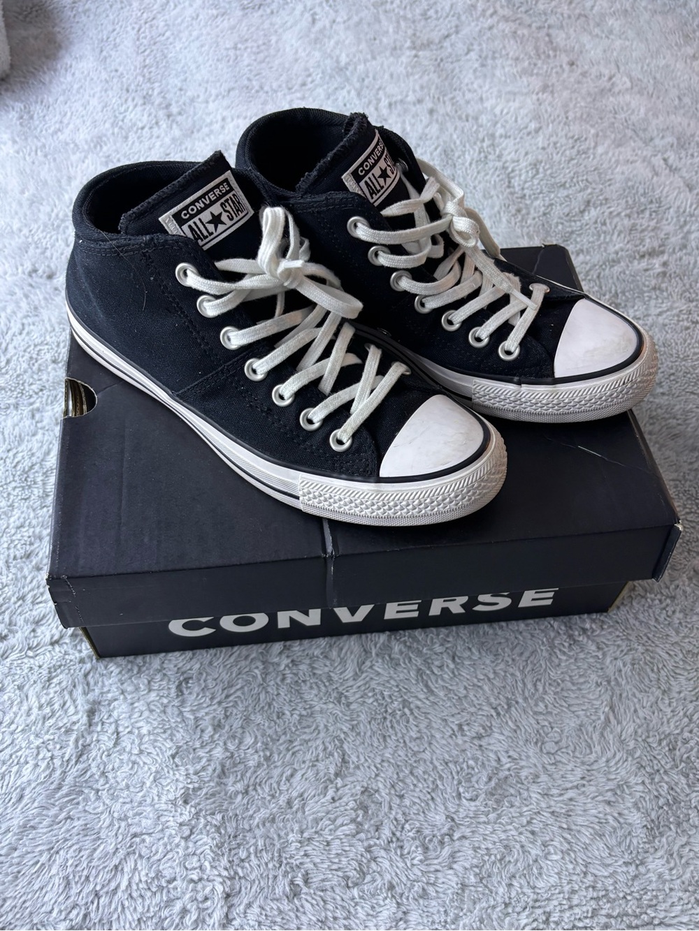 Converse Black and White Mid-Top Canvas Sneakers